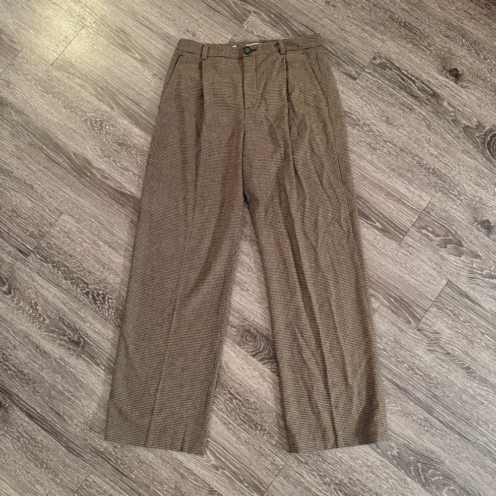 Vince Houndstooth Pleated Woven Wide-Leg Pants New